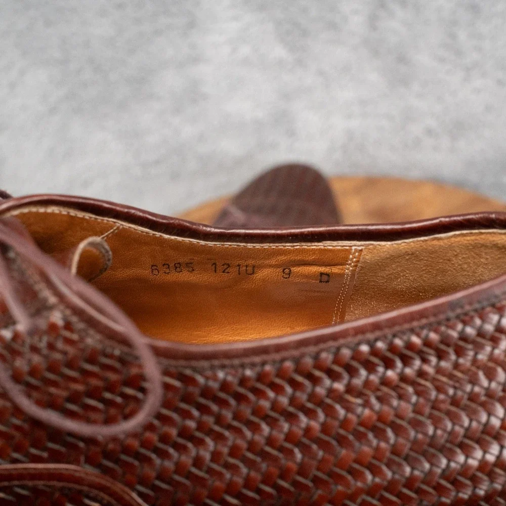 Salvatore Ferragamo Woven Leather Oxford Men's 9 D Brown Cap Toe Basket Weave